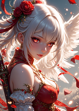Anime Angel with Red Roses