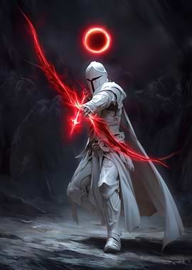 Fantasy Archer with Red Energy Bow