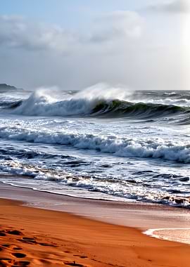 Stormy Ocean Waves Crashing on Beach