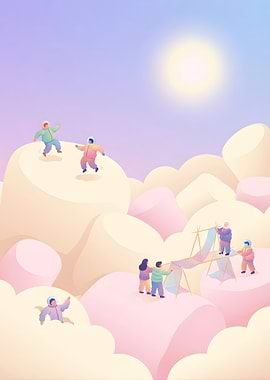 People building a bridge on clouds