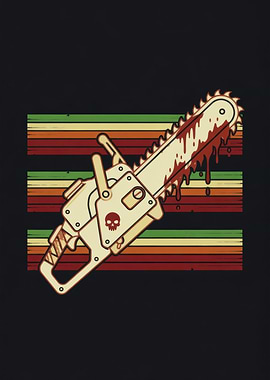Bloody Chainsaw with Skull and Stripes