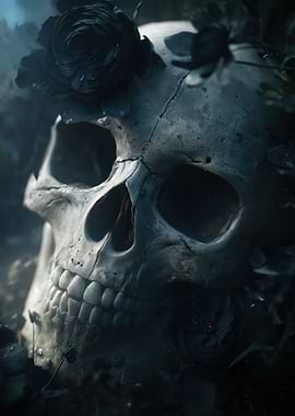 Skull with Black Roses