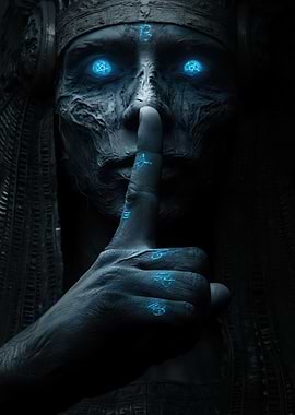 Mysterious Egyptian Figure with Glowing Eyes