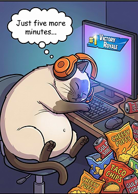 Cat gamer falls asleep after victory