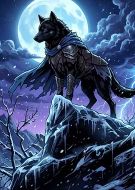 Armored Wolf Under a Full Moon