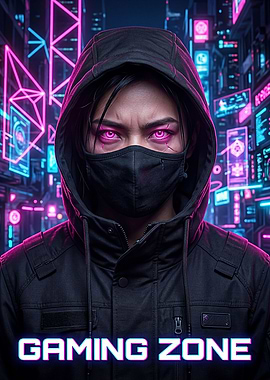 Cyberpunk Gamer with Glowing Eyes