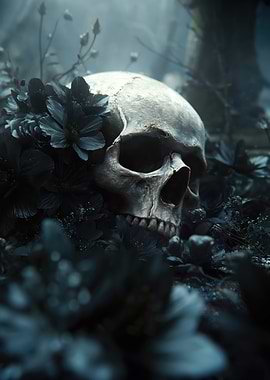 Skull Surrounded by Dark Flowers