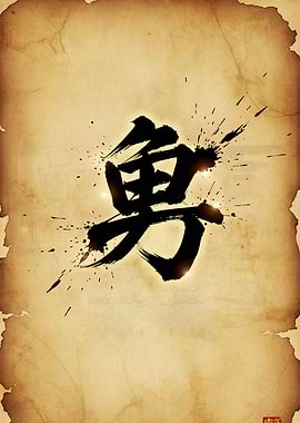 Japanese Kanji for Courage Symbol Calligraphy - Vintage Ink Art Poster