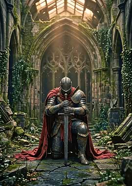 Knight in Armor Kneeling with Sword