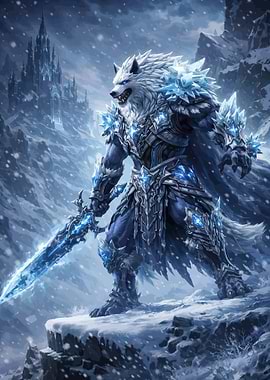Ice Wolf Warrior with Crystal Sword