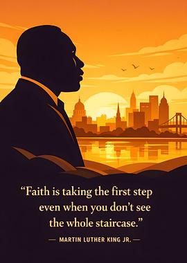 Martin Luther King Jr. quote with cityscape