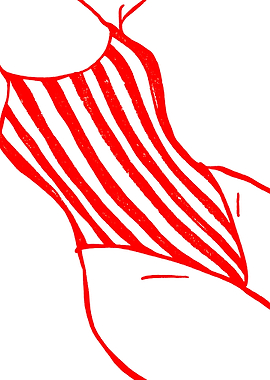 Red and White Striped Swimsuit