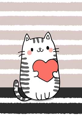 Cute Cat Holding a Heart