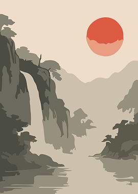 Serene Japanese Waterfall Landscape