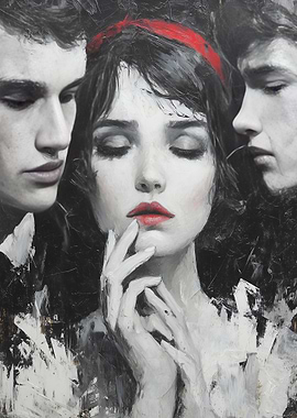 Dramatic Portrait of a Woman with Two Men