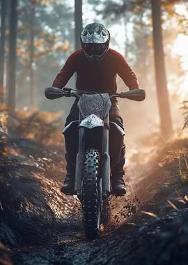 Motocross Rider on Forest Trail