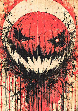 Scary Gritty Pumpkin Head Illustration