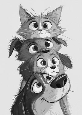 Stack of Cute Cartoon Animals