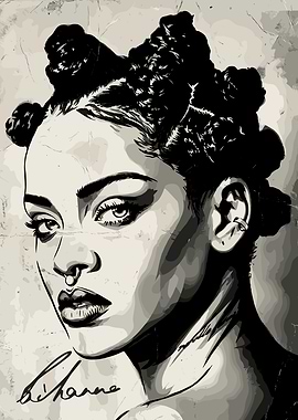 Rihanna Portrait with Signature