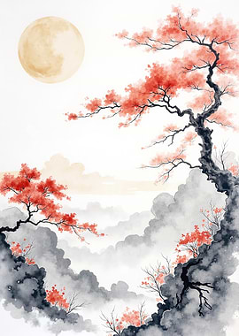 Japanese Cherry Blossom Moonscape