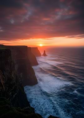 Dramatic Sunset Over Cliffs and Ocean