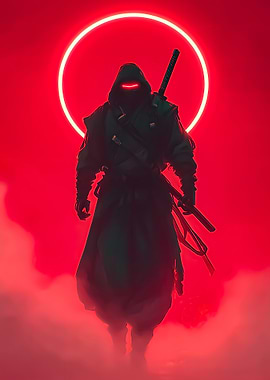 Mysterious Ninja in Red Neon Circle