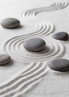 Zen Garden with Raked Sand and Stones