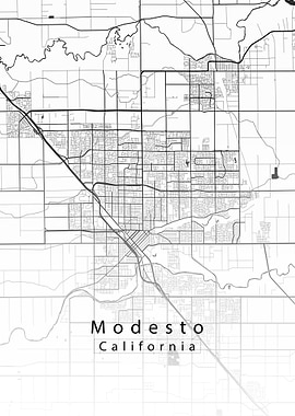 Modesto California City Map white