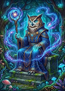 Mystical Owl Wizard in Enchanted Forest