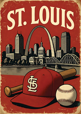 St. Louis Baseball Skyline Vintage Poster