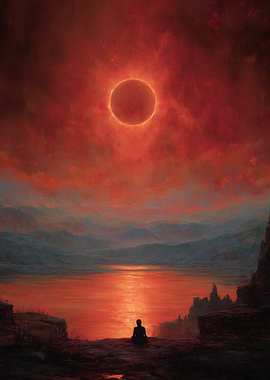 Person meditating during a solar eclipse