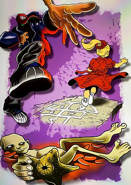 Surreal Scene with Hip-Hop Character and Child