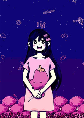 Omori Girl in Pink Dress with Eggplant Plush