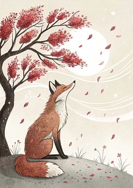 Fox Under Autumn Tree