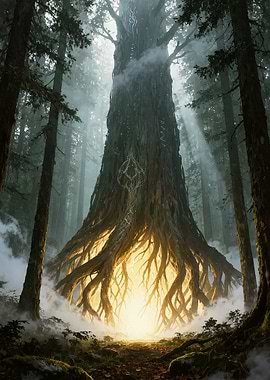 Enchanted Forest Tree with Glowing Roots