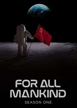 Astronaut plants Soviet flag on the moon