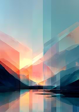 Geometric Mountain Landscape Reflection