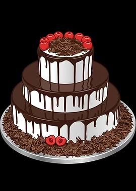 Three-tier chocolate drip cake with cherries