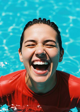 Woman laughing in a swimming pool