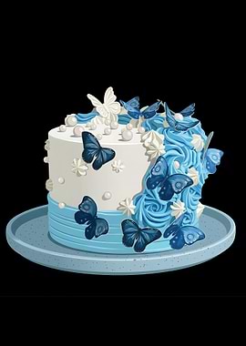 Blue Butterfly Decorated Cake