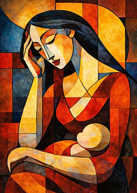 Mother and Child Cubist Painting