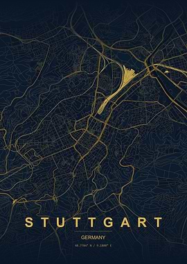 Stuttgart Germany Map Art