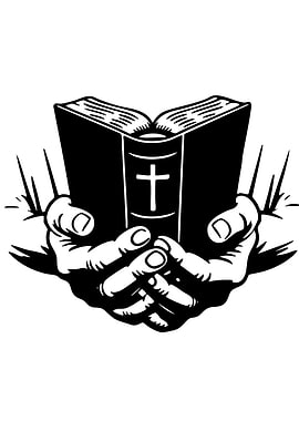 Hands Holding Open Bible with Cross