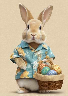 Cool Easter Bunny – Hawaiian Shirt with Egg Basket