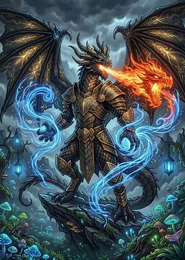 Dragon breathing fire and magic