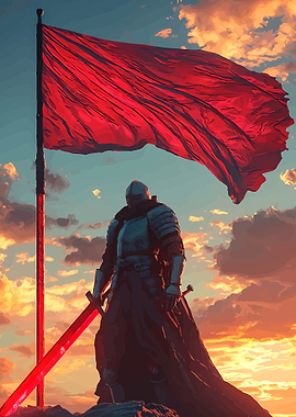 Knight with Red Flag and Sword