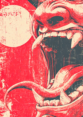 Screaming Oni Demon Mouth Illustration
