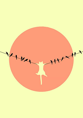 Cat and Birds on a Wire