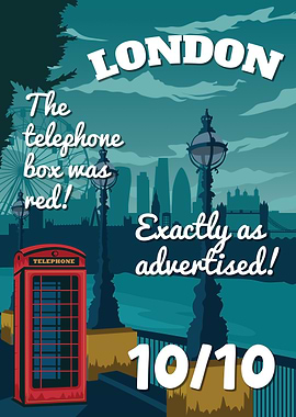 London England 10/10 The Telephone Box Was Red Exactly As Advertised Vintage Poster