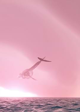 Whale Skeleton in Pink Sky